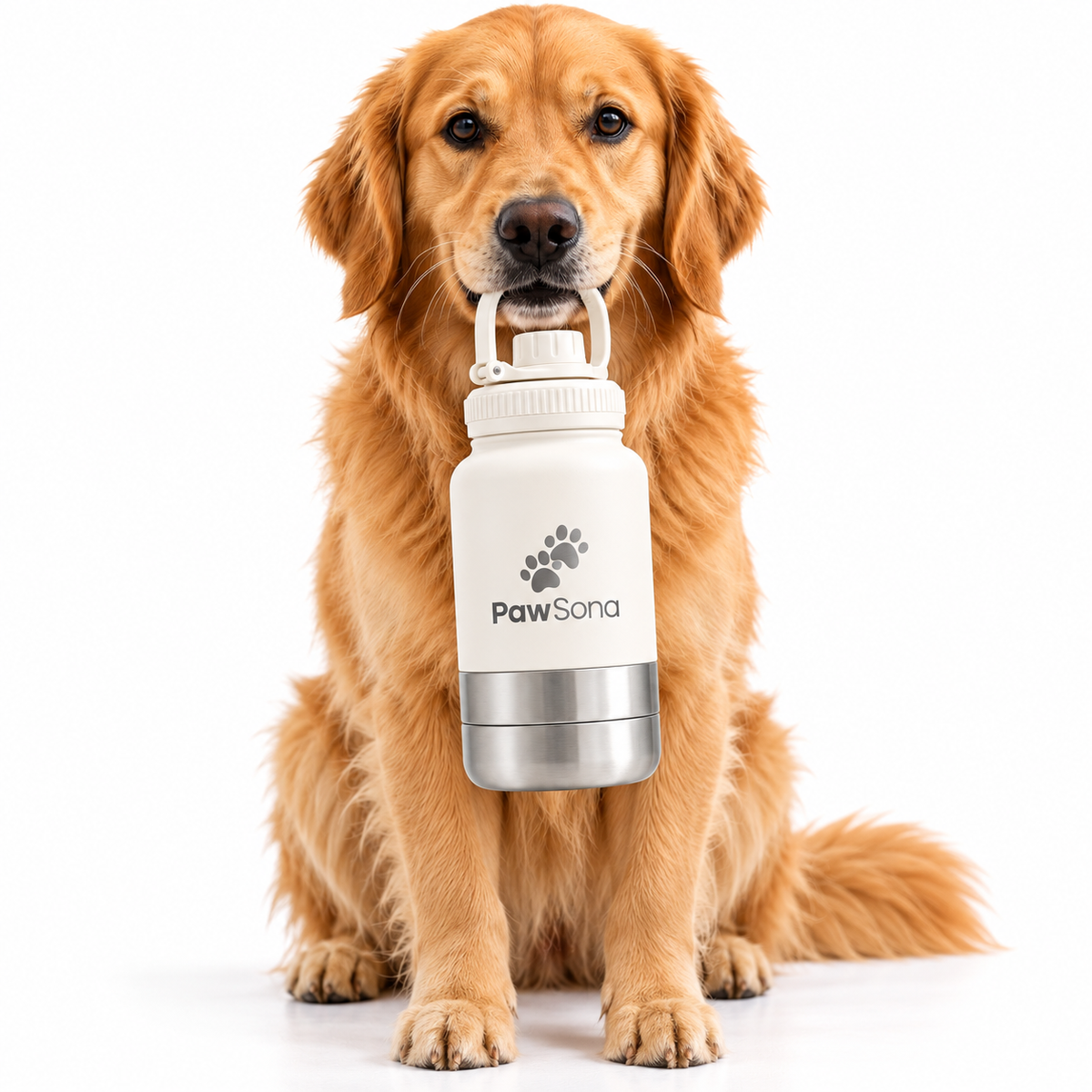 PawSona 3-in-1 Dog Water Bottle with Detachable Food & Water Bowls | Stainless Steel Bottle