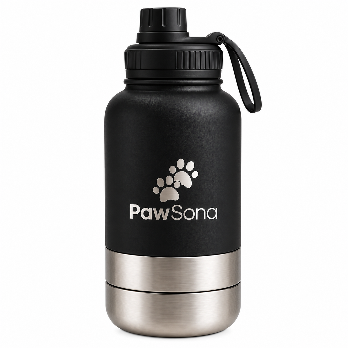 PawSona 3-in-1 Dog Water Bottle with Detachable Food & Water Bowls | Stainless Steel Bottle