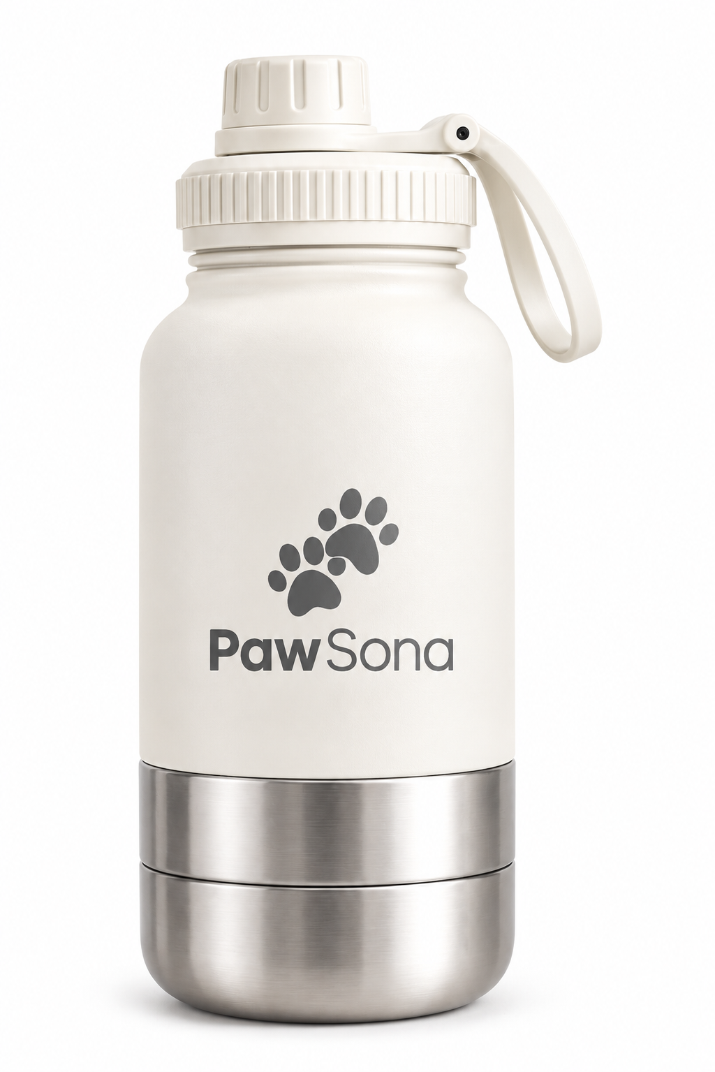 PawSona 3-in-1 Dog Water Bottle with Detachable Food & Water Bowls | Stainless Steel Bottle