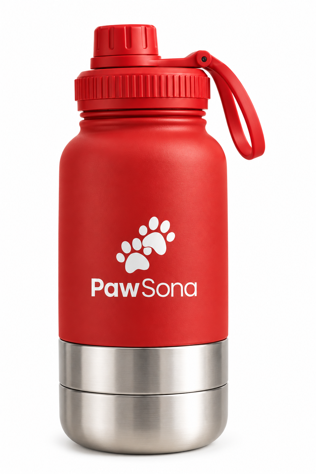 PawSona 3-in-1 Dog Water Bottle with Detachable Food & Water Bowls | Stainless Steel Bottle