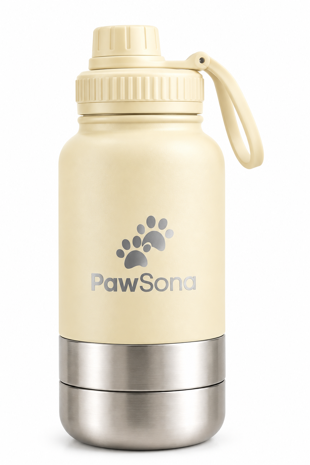 PawSona 3-in-1 Dog Water Bottle with Detachable Food & Water Bowls | Stainless Steel Bottle